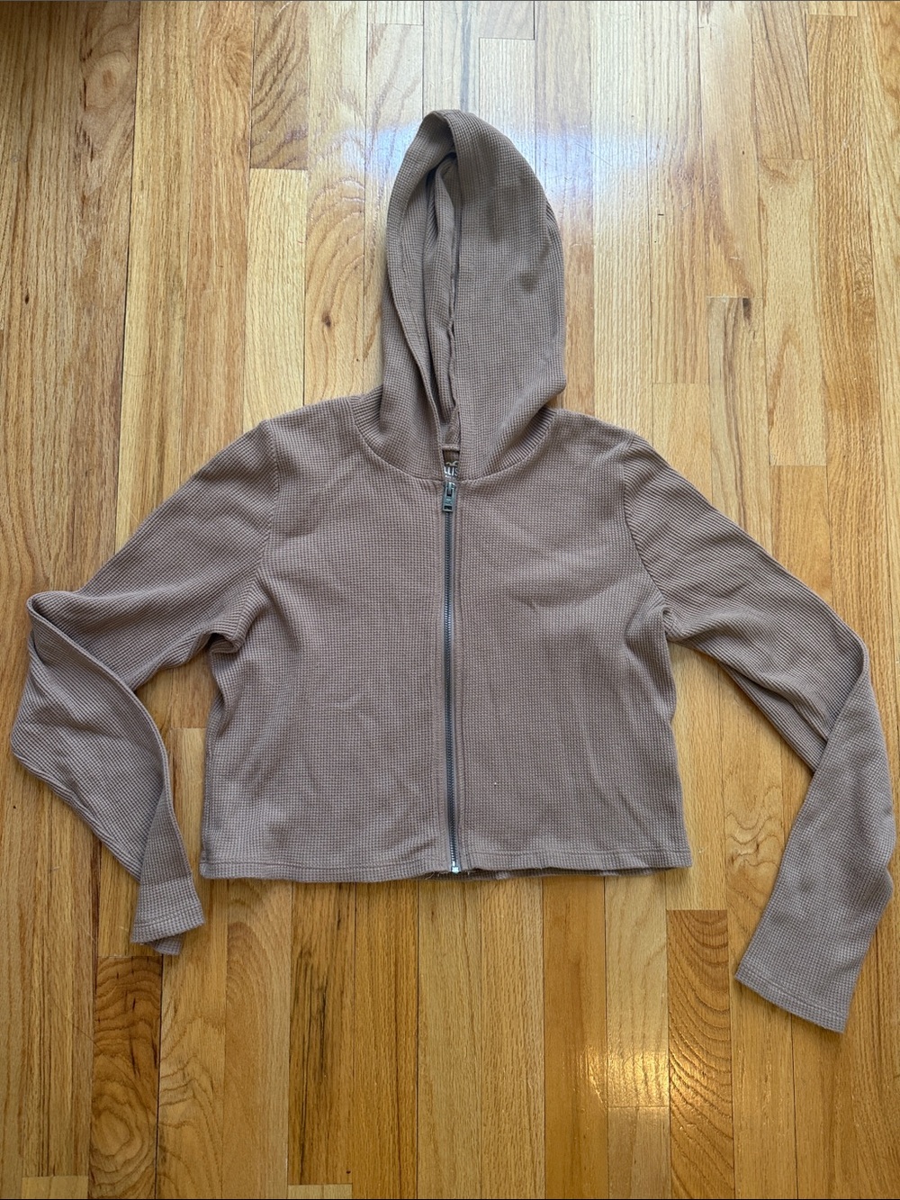 Hollister Taupe Cropped Waffle Hoodie